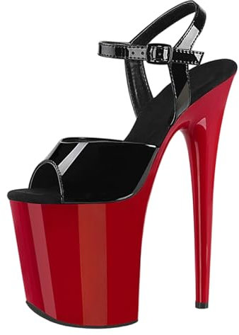 High Heels für Damen. Sandalen mit Plateau und Knöchelriemen. Sandalen mit Peep-Toe-Absatz und 20 cm Absatz. High Heels für Stripperinnen beim Pole Dance in der Bar.,Schwarz,42 EU