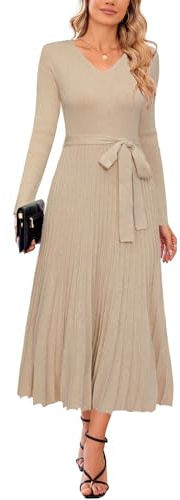 Arach&Cloz Strickkleid Damen Herbst Plissee Elegant Midi Winter Kleider