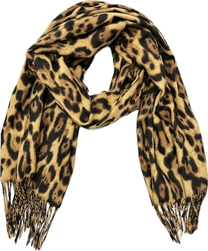 J26 XXL Leopard Schal Herbst Winter Schal Stola Tuch Übergangsschal Baumwolle mit Fransen Leo