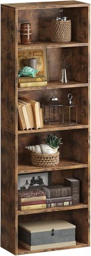 oneinmil Bücherregal, Bücherschrank mit 6 Ebenen, Bücherregal Hoch, Standregal, Modernes offenes Regal aus Holz, für Wohnzimmer, Schlafzimmer, Büro, Arbeitszimmer, Braun