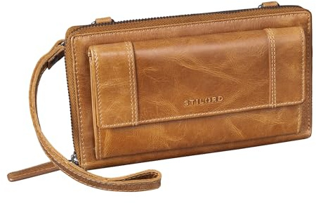 STILORD Marigold 3-in-1 Echt Leder Portemonnaie Damen - Handytasche zum Umhängen - Crossbody Bag Umhängetasche Clutch Schultertasche Geldbörse Groß 18 Kartenfach RFID Farbe:perugia-braun