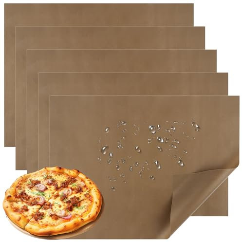 Juego de 5 láminas para hornear permanentes, reutilizables, 30 x 40 cm, para horno, resistente al calor, antiadherente, recortable para hornear y planchar