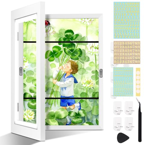 KEDEMAS Bilderrahmen Kinderzeichnungen A3 Set, 34X46cm Kinder Kunst Rahmen Frontöffnung, Wandmontierter Befüllbar Bilderrahmen für Kinder, Rahmen für Kinderbilder (Weiß (Aufkleber + Pinzette))