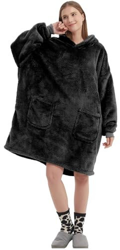 FELOVE Felpa con Cappuccio e Maniche Coperta Maglione Avvolgente con Due Tasche Profonde, Coperta Portatile Ultra Morbida Comoda Felpa con Cappuccio per Adulti
