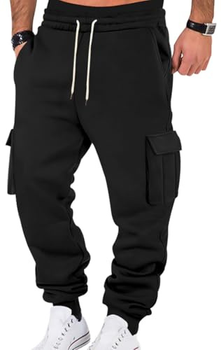 WINKEEY Pantaloni Tuta Uomo Pantaloni Sportivi Uomo con Tasche Pantaloni Casual a Vita Elastica,Nero M