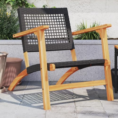 Xichuzi Gartenstühle 2 STK. Schwarz Poly Rattan und Akazienholz, Gartenmöbel, Terrassenstühle, Balkon Stühle, Balkonstuhl, Garten Stühle Für Draussen - 365868