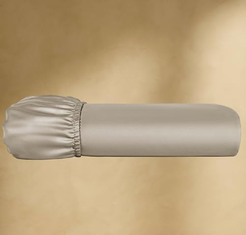 Seralino Mako Satin Spannbettlaken 90x200cm Baumwolle Beige Taupe | 100% Bio Baumwolle Bettlaken 90x200 | Spannbetttuch 90x200cm hohe Matratze bis 30cm Steghöhe| Spannbettlaken einfarbig