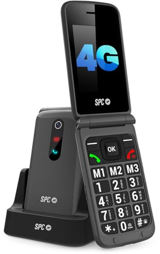 SPC Stella 3 - Telefono Cellulare Flip per anziani 4G | Menu e tasti grandi | Pulsante SOS, configurazione remota, compatibilità HAC e volume 103 dB | Base di ricarica e 3 memorie dirette - Nero