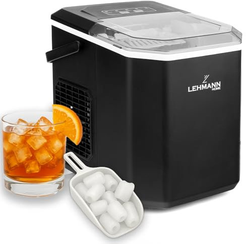 LEHMANN Máquina de Hielo, 9 Cubitos en 6–8 minutos, 2 tamaños, 12 kg en 24 horas, Máquina de Hacer Hielo con asa portátil para Casa, Fiestas, Oficina y Camping