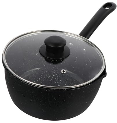 KICHOUSE Lechero de piedra Maifan esmalte largo cacerola con tapa mini cacerolas juego de ollas sartenes antiadherentes sartén antiadherente con tapa Bote sopa pequeña hierro refinado Negro