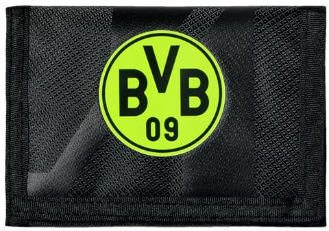 Dortmund BVB Borussia Geldbörse, 10 x 14 cm, Schwarz mit Neon-Logo, Polyester