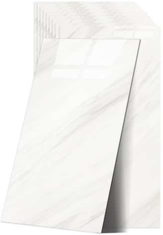 Fliesenaufkleber Marmor, 10 Stück Marmor Fliesen Selbstklebend, KüChenrückwand Wandfliesen Selbstklebend, 60 X 30 cm Klebefliesen Wasserfest FüR Küche Und Badezimmer（Senburger-Weiß）