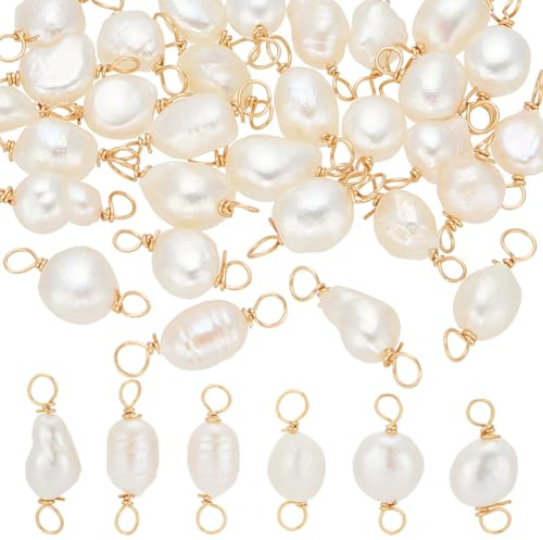 CRAFTYMELODY 30 conectores para colgantes de perlas de agua dulce irregulares de 18 ~ 20 mm con alambre de cobre chapado en oro de 1,8 quilates de 18 m.