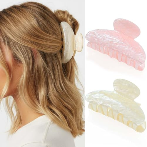 Reaky Pinces à cheveux en acrylique rose mignonne - Pinces à cheveux de taille moyenne - Accessoires de cheveux pour femme (rose + beige)
