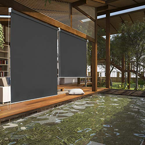Estor enrollable para exteriores, 160 x 240 cm, protección solar vertical, resistente a los rayos UV, impermeable, para balcón, jardín, terraza, elegante color antracita
