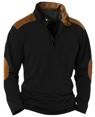 Generisch Jersey para hombre de invierno, sudadera de trabajo con media cremallera con botones abiertos, cuello de pie, suéter térmico, bloqueo de color, manga larga, suéter informal