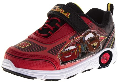 Cars Sneakers with Lights - Lightning McQueen LED Light Up Shoe - Laceless Lightweight Breathable Athletic Shoes for Boys - Red (Size 6 Toddler)