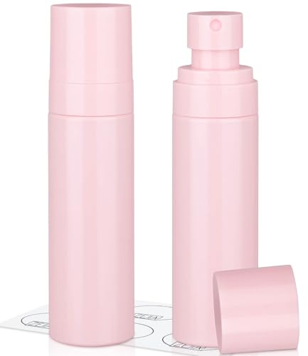 ZEJIA 2 Pack Small Spray Bottle, 2.7OZ/80ml Travel Spray Bottle, Empty Fine Mist Spray Bottles, Refillable Mini Spray Bottles with Labels (Pink)