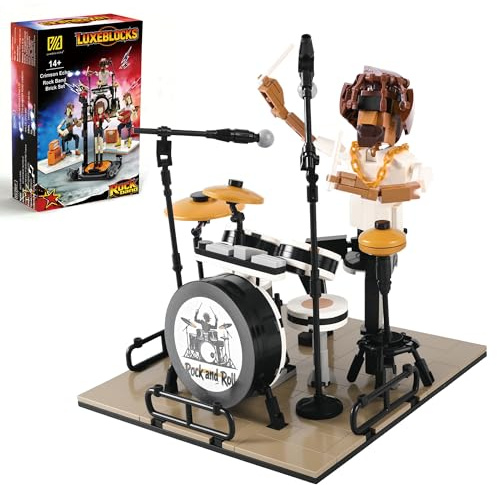 Drummer Building Set with Poseable Adjustable Drum Kit 428Pcs Stage Decor | LUXEBLOCKS drummer diorama: poseable figure, adjustable drum kit, stage, home office decor, collectible gift for adults 14+.