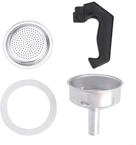 Kit de piezas de repuesto para cafetera Moka con asa, sello de junta, embudo y filtro, adecuado para cafeteras de espresso para mantener la eficiencia de preparación (1 taza)