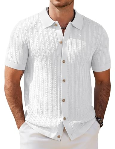 COOFANDY Polo Hombre Manga Corta Punto Cuello Abotonado Trenzado para Verano Golf Casual Deportivas