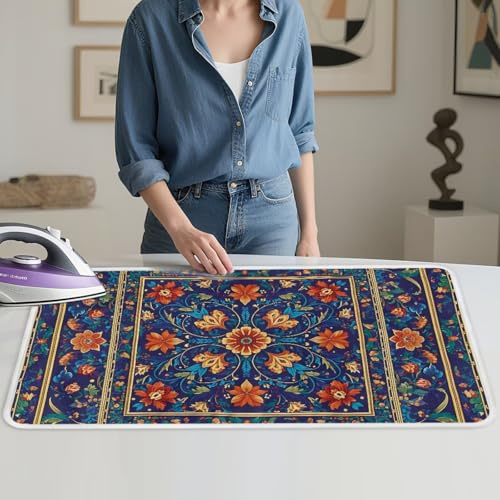 PJHEQOXE Ironing Mat Traditional Decorative Patterns Portable Ironing Pad Ironing Blanket for Table Top Heat Resistance Foldable Lightweight Travel Small Mat 31.5 x 19.7 Inch
