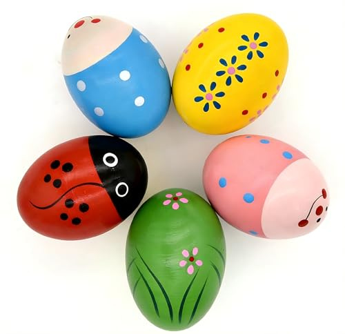 5 Stück Ostereier Musikspielzeug, Rasseleier, Hölzerne Percussion Musikalische, Ostergeschenke Kinder, Musical Egg Shaker, Ostern Geschenke Kinder für Musikalische Früherziehung