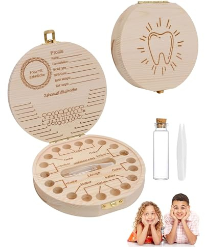 WUNZILO Caja de Dientes, Caja Dientes de Leche Niño, Caja para Guardar Dientes de Leche, Madera para Guardar, Recuerdos de Dientes Lindos, Borde Liso Guardar, Regalo para Niña Niño