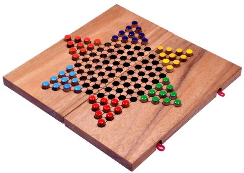 LOGOPLAY Halma Gr. L - Stern Halma - Chinese Checkers - Strategiespiel - Gesellschaftsspiel aus Holz mit klappbarem Spielbrett