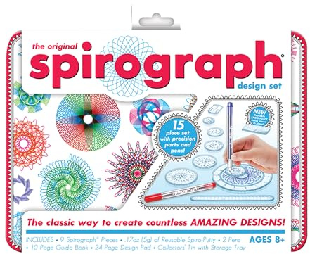 Spirograph Design Set Collectors Tin – Arts and Crafts, Kids Toys, Art Supplies, Craft Supplies, Drawing Kit, Spiral Art, Classic Gear Design Kit, Pens, Design Sheet Included, Ages 8 and Up