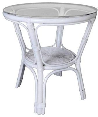 MiaMöbel Couchtisch 60x56x60 cm Landhausstil Glas Rattan Weiß