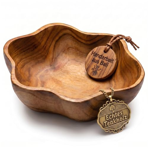 Utsökt 20 cm träskål, teak, dekoration, träskål, handgjord, Bali-teak 07