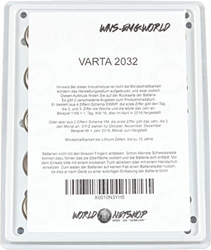 wns-emg-world Spar Blister Pack CR2032 Lithium Knopfzelle 3 Volt Hochleistungsbatterie, 20 Stück