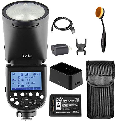 GODOX V1-S TTL Rundkopf Kamerablitz Kit,Rundblitz 2,4G 1/8000 HSS Speedlite 76W mit 2*VB26A Akku und GODOX AK-R1 Zubehör,Aufsteckblitz kompatibel mit Sony DSLR-Kamera