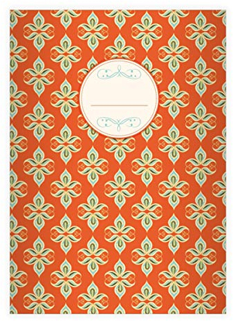Kartenkaufrausch 2 Edle Vintage DIN A5 Schulhefte, Schreibhefte mit dekorativem, floralem Paisley, orange Lineatur 6 (blanko Heft 16 Blatt/32 Seiten) Notizheft, Kladde für Schule, Universität, Büro