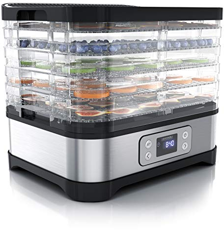 Arendo - Dörrautomat mit Temperaturregler - Edelstahl Dörrgerät für Lebensmittel Fleisch Früchte Gemüse - 260 W - mit Timer bis zu 72 h - 35-70 Grad - 5 Einlegefächer - GS - Dehydrator - BPA frei
