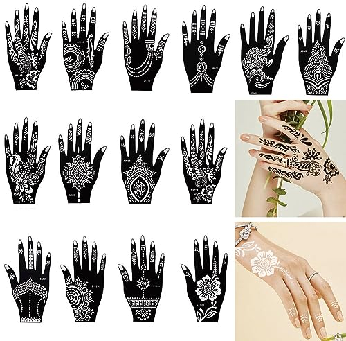 XMASIR 14 Feuilles Pochoir de tatouage, Réutilisable Pochoir de Tatouage à Paillettes, Modèles de Tatouage Temporaire pour Femmes et Enfants