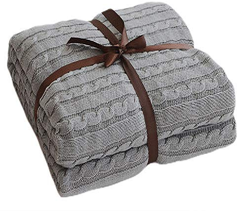 Martin Kench Strickdecke kuschelig, Handgemachte Strickdecke Wohndecke Tagesdecke Überwurf Decke für Bett & Sofa, Couch, Bank, Stuhl,110x180cm/180x200cm (Hellgrau,180x200cm)