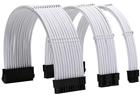 FormulaMod Sleeve Extension Power Supply Cable Kit 18AWG ATX 24P+ EPS 8-P+PCI-E8-P with Combs for PSU to Motherboard/GPU (White)
