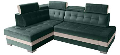 Robin Inspire Paris Ecksofa Schlafsofa Grün/Creme Links | 240 cm, 4-Sitzer L-Form Sofa, Schlaffunktion, Bettkasten, 5 Kopfstützen, freistehende Eckcouch, Wohnzimmer