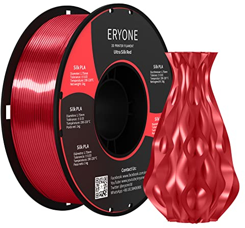 ERYONE Ultra Shiny Silk PLA Filament voor 3D Druker, PLA Filament 1.75mm, +/- 0,03mm,1kg 1 Spule, Ultra Silk PLA Rot