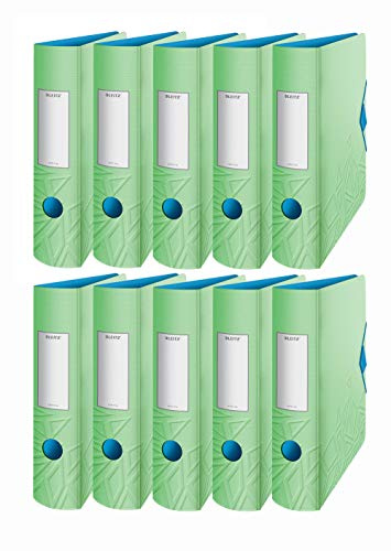 Leitz Qualitäts-Ordner 180° Active Urban Chic, A4, abgerundeter Rücken mit 82 cm Breite, Gummizugverschluss, leichter Polyfoam (grün, 10 Ordner/82 mm)
