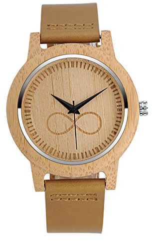 SUPBRO Herren Uhren Holzuhr Holz Armbanduhr Klassik Analoge Quarzwerk Uhren Unisex Unendlichkeit Leder Armband braun