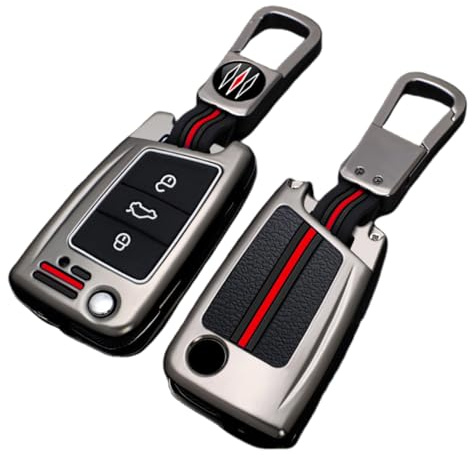 Happyit Zinklegierung + Silikon Autoschlüssel Hülle passend für Volkswagen VW Polo Golf 7 MK7 Tiguan Octavia Kodiaq Karoq Ateca Leon 3 Tasten (Matte Farbe)