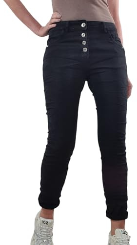 Karostar Jeans da donna elasticizzati, pantaloni Basic Boyfriend, con bottoni, Nero , XXXXL