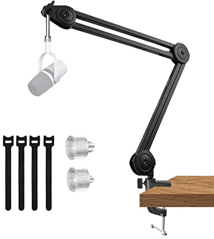 JAMELO Professional Microphone Boom Arm Stand, Heavy Duty & No-Sag Mic Arm Includes 5/8″ to 3/8″ & 1/4″ Adapters for Blue Yeti, Shure SM7B, HyperX Quadcast, Podcast, Streaming, Recording