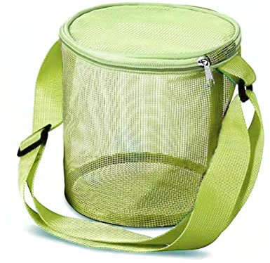 MAICOLA Kids Seashell Mesh Bag Beach Toys Cylinder Shell Bag Seashell Collecting Bag with Zippers and Adjustable Strap for Kids