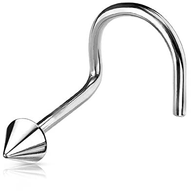 Jewel Barrel Nose Screw Hooks 20G (0.8mm) Nostril Piercing Jewellery Thin Nasal Ring Surgical Steel Silver Gold Black Rose with Small Ball or Cone End
