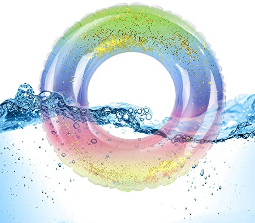 Viilich Aufblasbare Schwimmreifen,Regenbogen Pailletten Schwimmenring,Dauerhafter Aufblasbarer Pool Schwimmen,Schwimmring für Kinder,für Pool Badspielzeug Party Sommerpool Party 70#