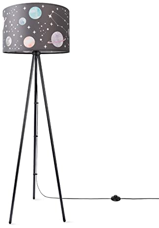 Paco Home Stehlampe Kinder Mädchen Junge Leselampe Kinderzimmer Lampe Stativ Stehleuchte Lampenschirm Stoff Rund E27 Sterne Mond Weltall Babyzimmer